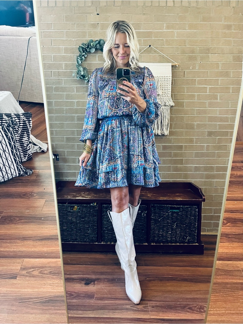 Skies Are Blue Lavender Paisley Smocked Midi Dress